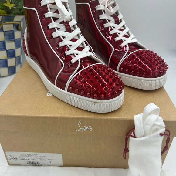 Men's Christian Louboutin, Lou Spike flat high top sneakers size 41 made Italy - Picture 4 of 11